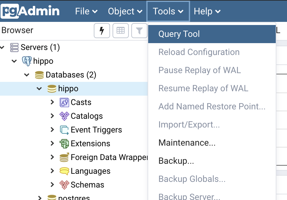 where to find execute query in pgadmin 4